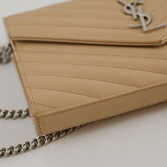 Saint Laurent Cassandre Chain Wallet on Chain WOC Beige