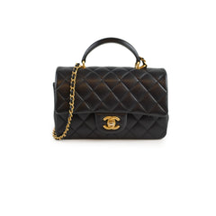 Chanel Top Handle Mini Rectangle Lambskin Black Microchip