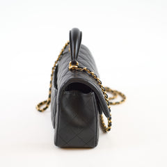 Chanel Top Handle Mini Rectangle Lambskin Black Microchip