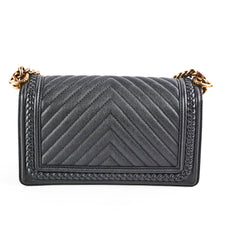 Chanel Old Medium Boy Caviar Chevron Black