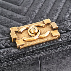 Chanel Old Medium Boy Caviar Chevron Black