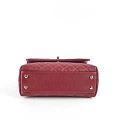 Chanel Small Coco Handle Caviar Burgundy Lizard Embossed