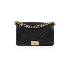 Chanel Old Medium Boy Chevron Caviar Black