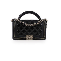 Chanel Old Medium Leboy Top Handle Shiny Calfskin Black