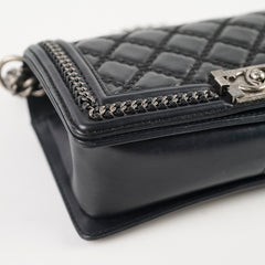 Chanel Old Medium Leboy Top Handle Shiny Calfskin Black