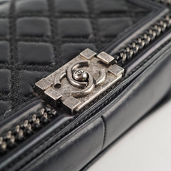 Chanel Old Medium Leboy Top Handle Shiny Calfskin Black