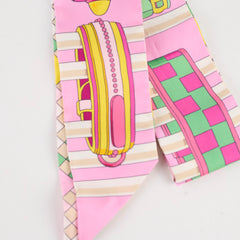 Hermes Collier De Cheins Remix Rose, Vert, Jaune Silk Twilly