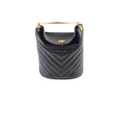 Chanel Chevron Quilted Top Handle Bucket Bag Black