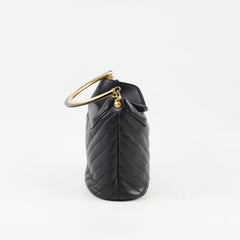Chanel Chevron Quilted Top Handle Bucket Bag Black