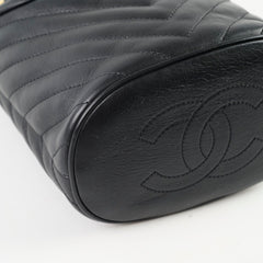 Chanel Chevron Quilted Top Handle Bucket Bag Black