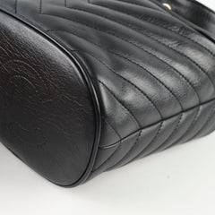Chanel Chevron Quilted Top Handle Bucket Bag Black