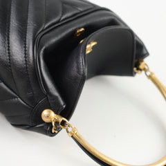 Chanel Chevron Quilted Top Handle Bucket Bag Black