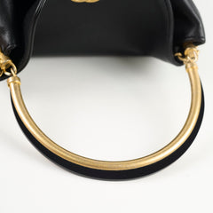 Chanel Chevron Quilted Top Handle Bucket Bag Black