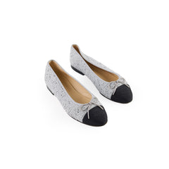 Chanel Grey Tweed Ballet Flats Shoes Size 38