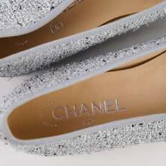 Chanel Grey Tweed Ballet Flats Shoes Size 38