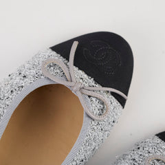 Chanel Grey Tweed Ballet Flats Shoes Size 38