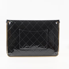 Chanel Large Black Patent Metal Frame Clutch (microchip)