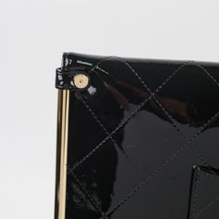 Chanel Large Black Patent Metal Frame Clutch (microchip)