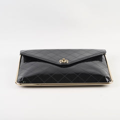 Chanel Large Black Patent Metal Frame Clutch (microchip)