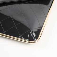 Chanel Large Black Patent Metal Frame Clutch (microchip)