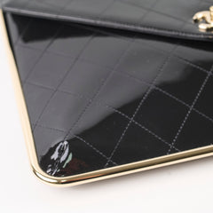 Chanel Large Black Patent Metal Frame Clutch (microchip)