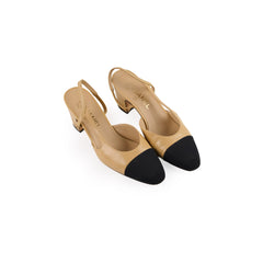 Chanel Two Tone Slingback Heels Beige Shoes Size 37.5