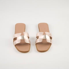 Hermes Oran Sandals Metallic Rose Gold Shoes Size 37