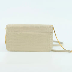 Saint Laurent Cassandra Phone Holder Croc Embossed Cream