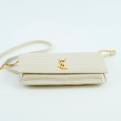 Saint Laurent Cassandra Phone Holder Croc Embossed Cream