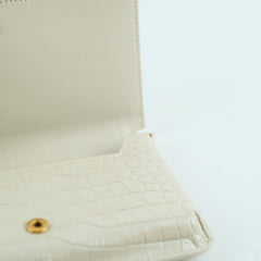 Saint Laurent Cassandra Phone Holder Croc Embossed Cream