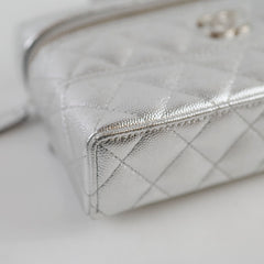 Chanel 2 Ways Shoulder Bag Vanity Case Silver Microchipped