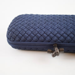 BottegaVenta Bottega Veneta Intrecciato Knot Clutch Navy