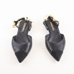 Chanel Pearl Pointed Slingbacks Black Size 39.5