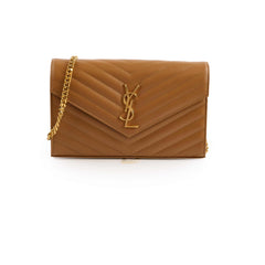 Saint Laurent Cassandre Wallet on Chain WOC Tan