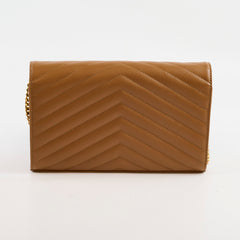 Saint Laurent Cassandre Wallet on Chain WOC Tan