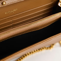 Saint Laurent Cassandre Wallet on Chain WOC Tan