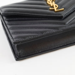 Saint Laurent Cassandre Envelope Wallet on Chain WOC Lambskin Black