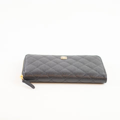 Chanel Classic Long Zip Around wallet Caviar Black
