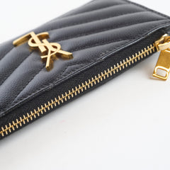 YSL Saint Laurent zip card holder chevron black