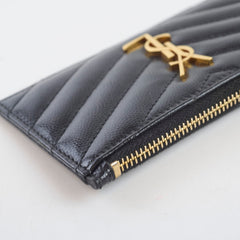 YSL Saint Laurent zip card holder chevron black