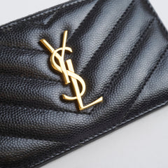 YSL Saint Laurent zip card holder chevron black