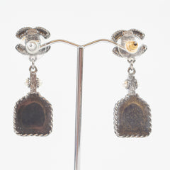 Chanel Black Enamel CC Drop Stud Earrings