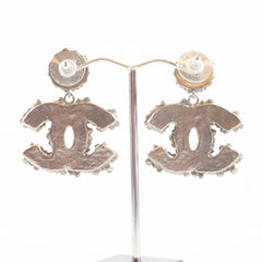 Chanel Navy Enamel CC Strass Drop Stud Earrings