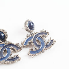 Chanel Navy Enamel CC Strass Drop Stud Earrings