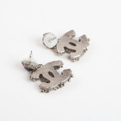 Chanel Navy Enamel CC Strass Drop Stud Earrings