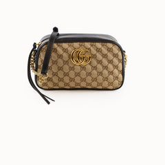 Gucci Medium Marmont Camera Bag GG Supreme Canvas Beige/Black