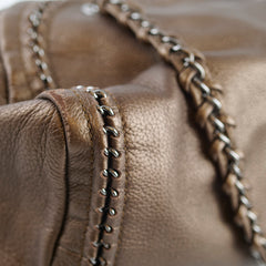 Chanel Chain Luxe Ligne Bowler Bag Grained Metallic Calfskin Bronze