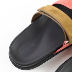 Hermès Chypre Flat Sandals Suede Rouge Tomette/Terre Ambree Z Stamp - Size 38.5