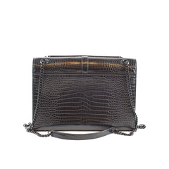 Saint Laurent Large Envelope Crocodile Embossed Leather Black