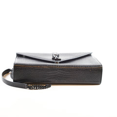 Saint Laurent Large Envelope Crocodile Embossed Leather Black